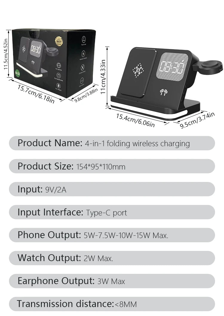 Clock, desktop, mobile phone, headphones, watch, wireless charger, both entertainment and charging not wrong